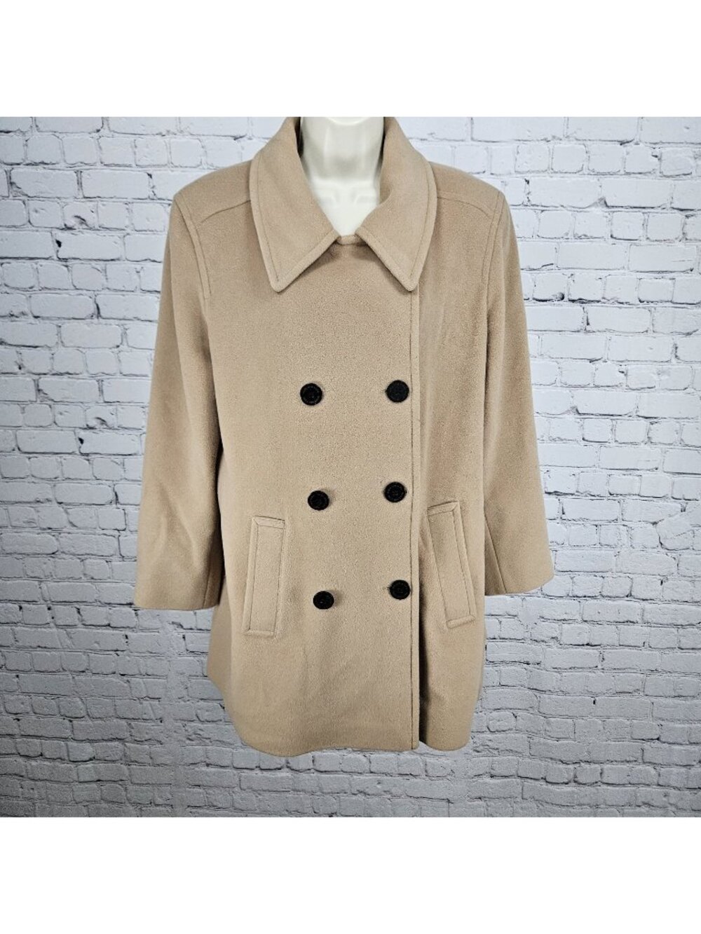 Marc New York Tan Wool Cashmere Blend Buttoned Lined Pea Coat Overcoat 12